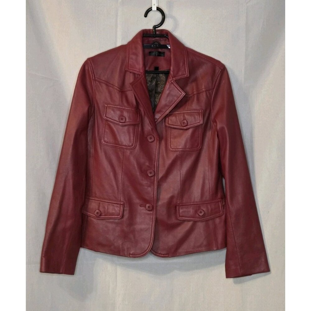 Wilson's Red Leather Blazer Size Medium 4 Button Closure Lined Pockets